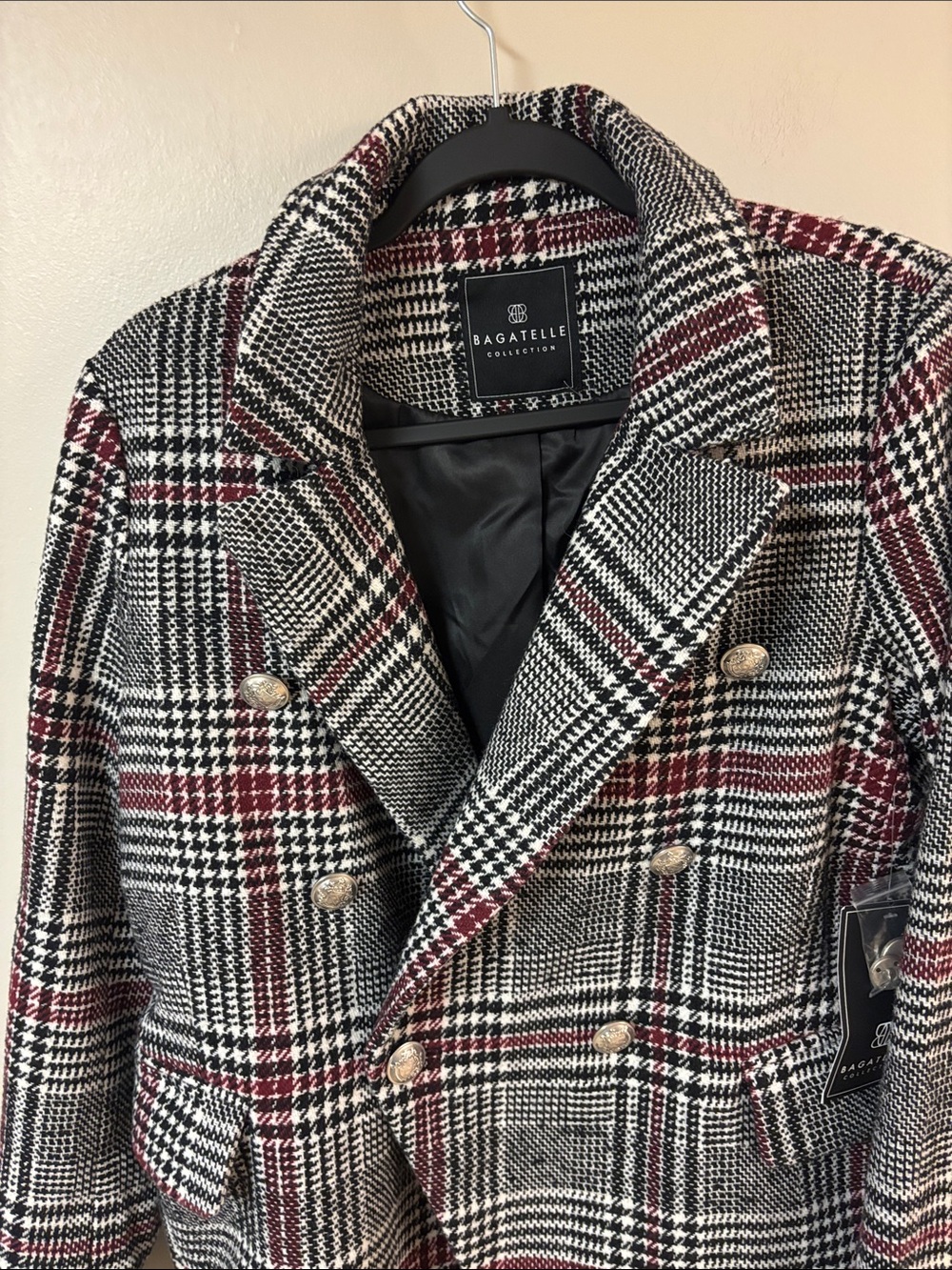 Vintage-Inspired Bagatelle Plaid Double-Breasted Blazer L NWT - Picture 5 of 16